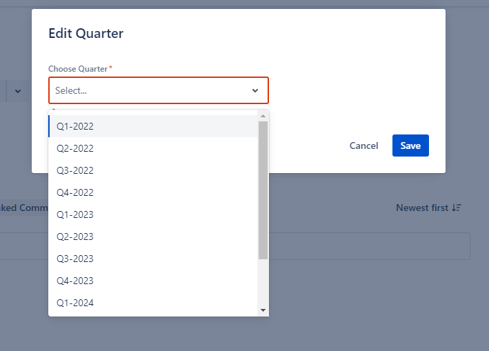 Quarter Field Edit Dialog