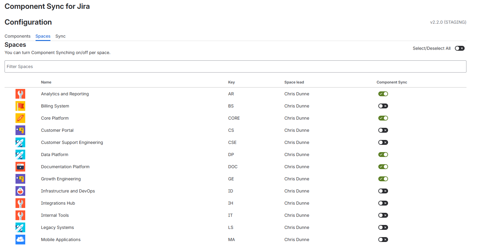 Spaces selective sync